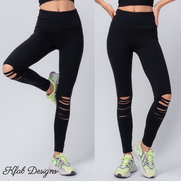 LAST 1! High Waist Laser Cut Black Soft Yoga Leggings! - Picture 4 of 12